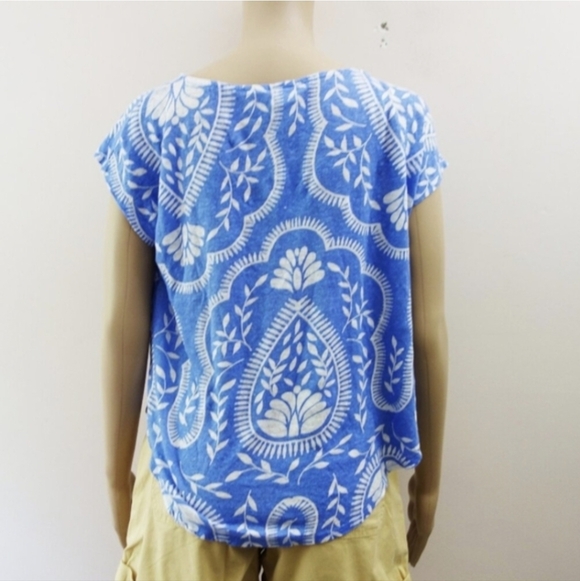 Joie 100% Linen Blue and White Print Cap Sleeve Top Boho (L) NWOT! - Picture 5 of 7
